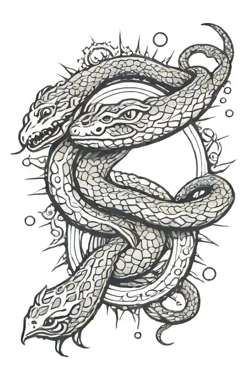 Snake Wrapped Around The Sun Moon