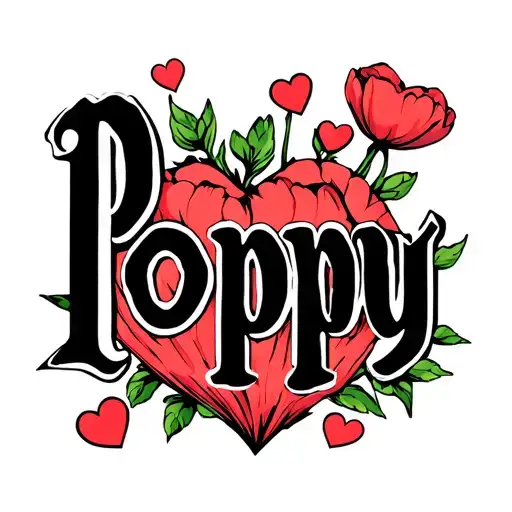 The Word Poppy With Hearts Surrounded