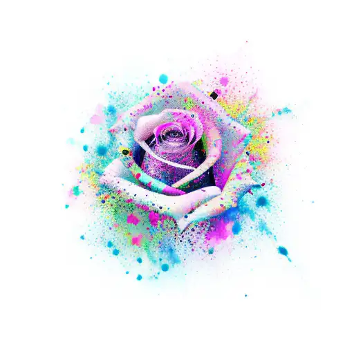 A Vibrant Pink Rose Surrounded By Colorful Paint Splatters