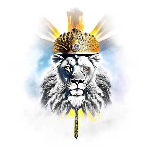 A Majestic Lion Wearing A Roman Gladiator Helmet