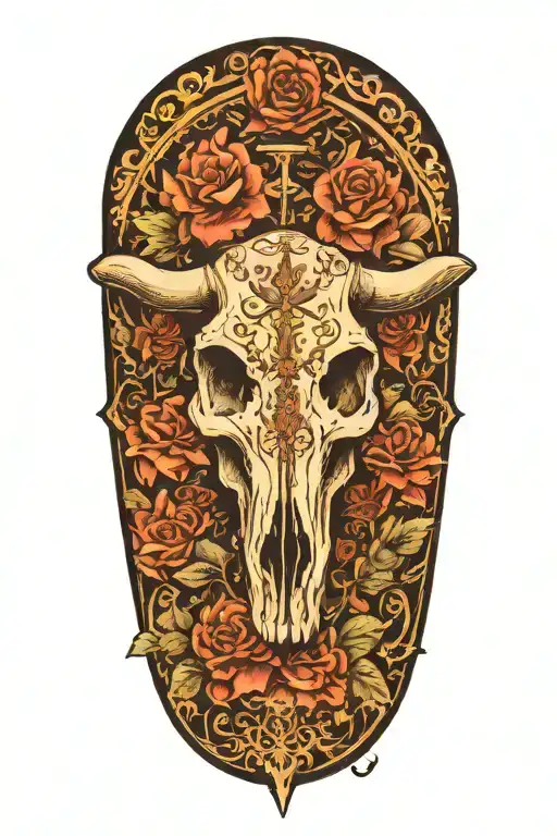 Hourglass Candle Cow Skull With Flowers