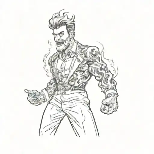 A Man In A Black Suit With Flames