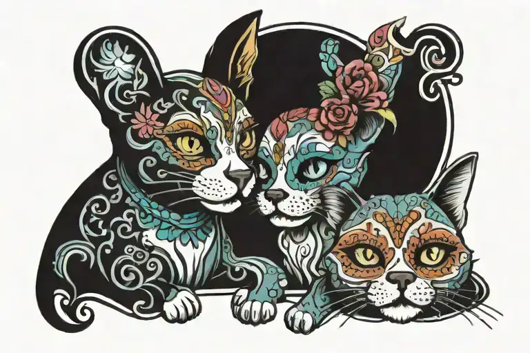 Cat And Dog Sugar Skulls