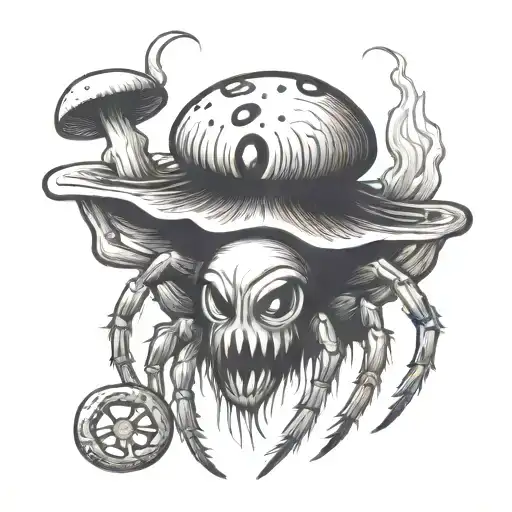A Spider With Fangs With A Torso Of A Mushroom Shape With Fangs