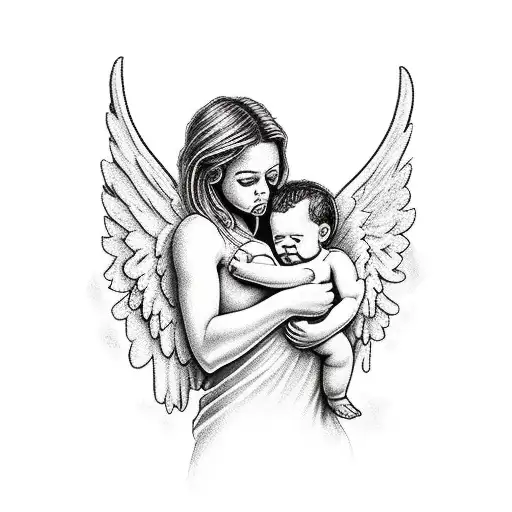 A Father Angel Holding A Baby Angel In His Arms