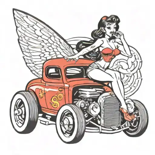 Hotrod Car With Pin-up Girl