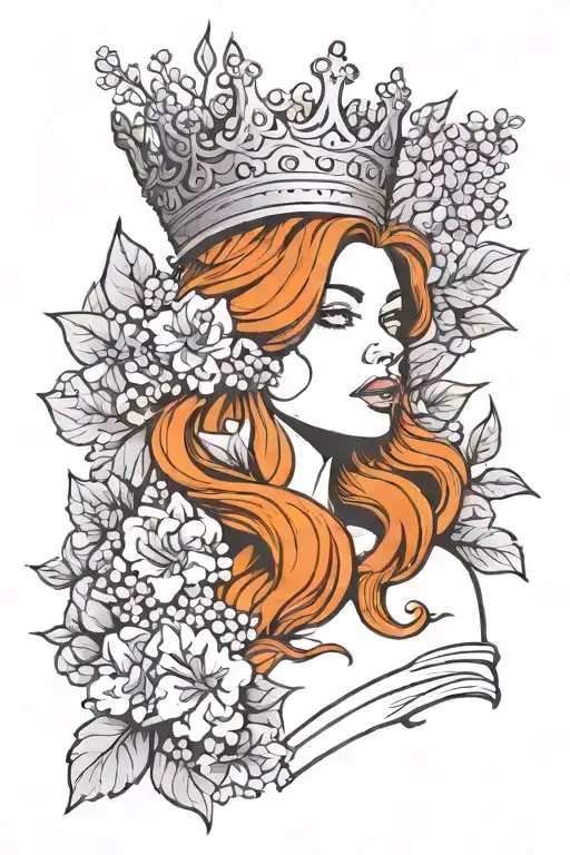 Redhead Woman With Crown Surrounded By Lilac Flowers
