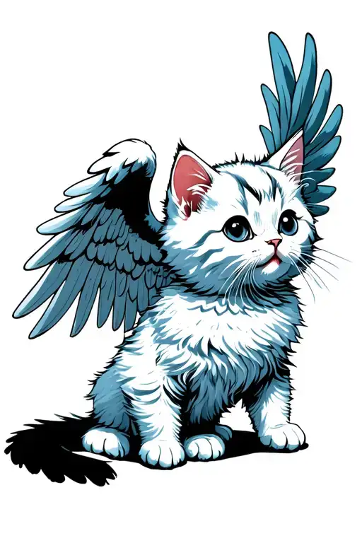 White Fluffy Kitten With Angel Wings Spread Wide