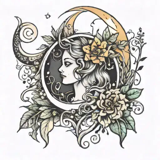 Witchy Moon And Flowers