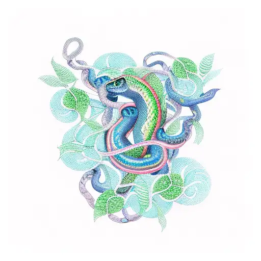 A Vibrant And Intricate Design Of Intertwining Leaves And Vines Forming The Shape Of A Snake