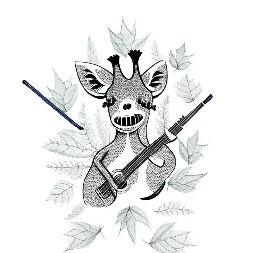 A Giraffe Playing A Guitar Surrounded By Autumn Leaves