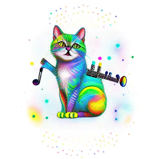 A Cute Rainbow-colored Cat Playing A Musical Instrument