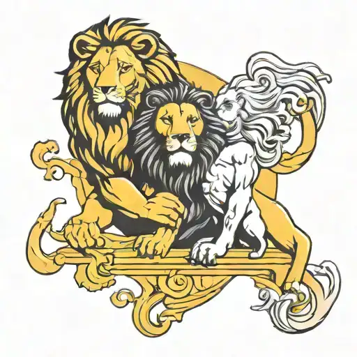 Lion And God Figure Surrounded
