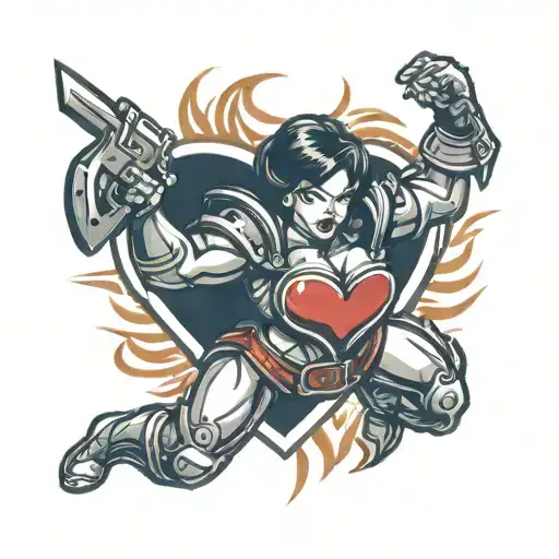 Pinup Warrior Protecting Heart