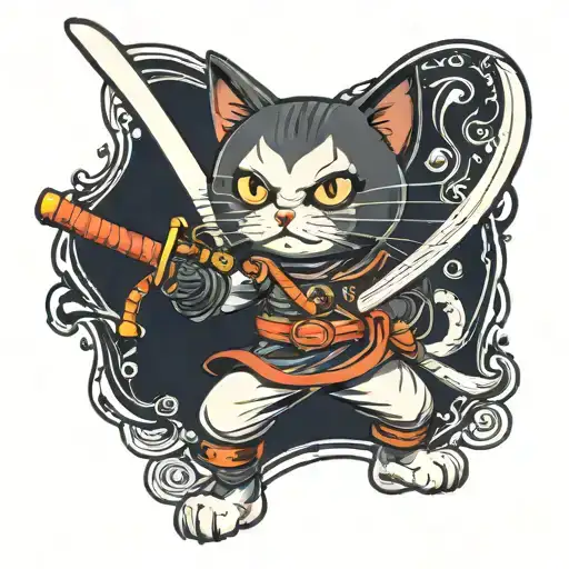 Toy Soft Black And White Cat With A Katana