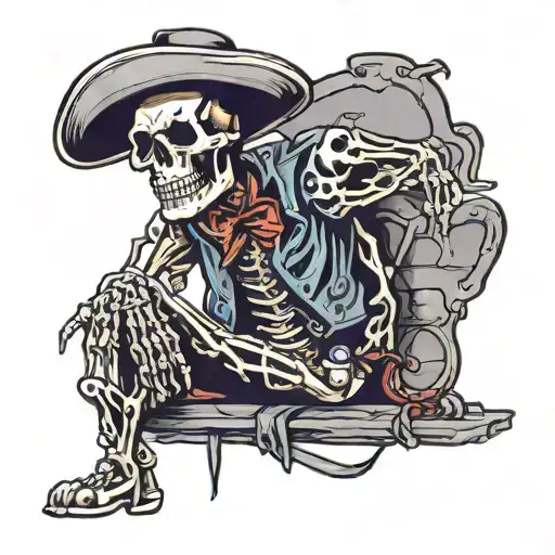 Cowboy Skeleton Sitting