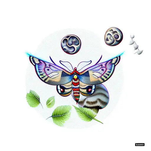 Moon And A Moth With Mushrooms And Leaves