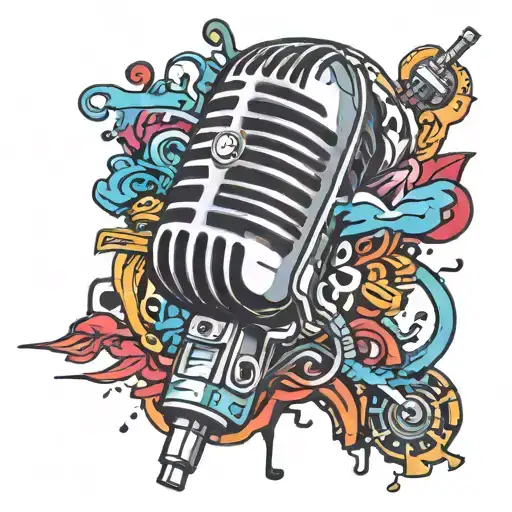 A Retro Microphone Surrounded By Colorful Graffiti Art Inspired By 70'S And 90'S Music Scenes