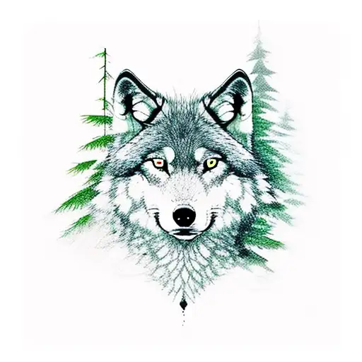 Wolfhead In Forest During Night