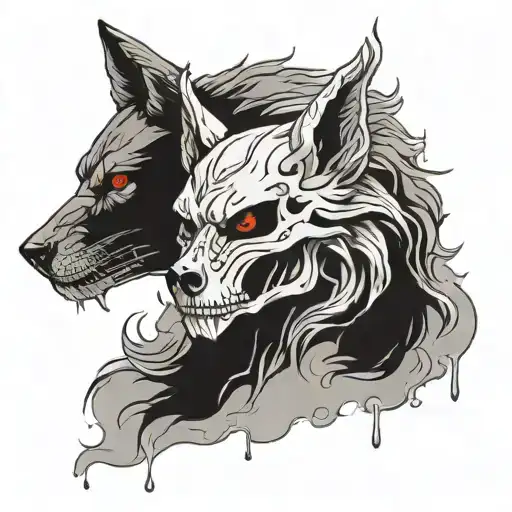 Skull And Wolf With Fog