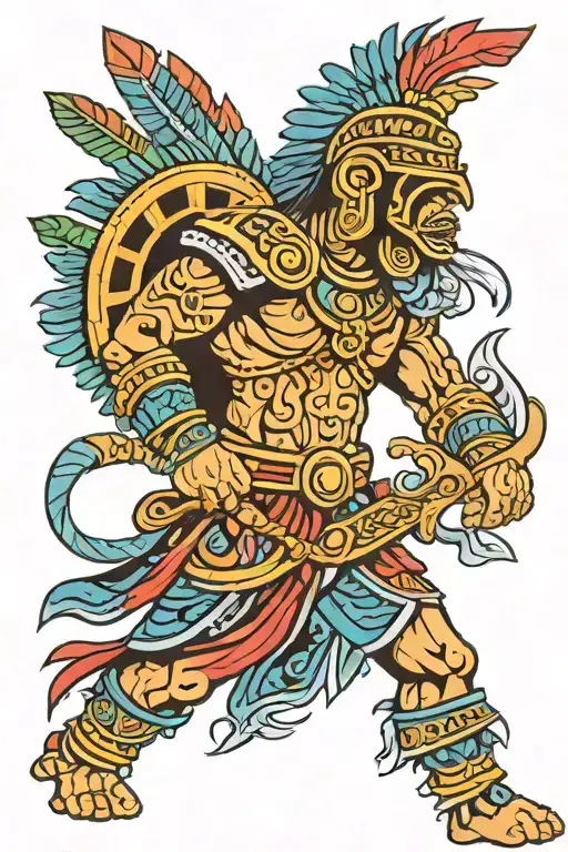 Create An Image Of An Male Aztec Warrior In Full Color Attire