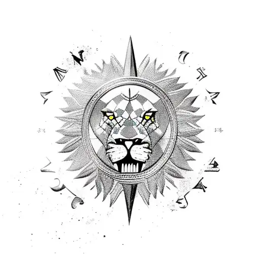 Angry Lion With Compass