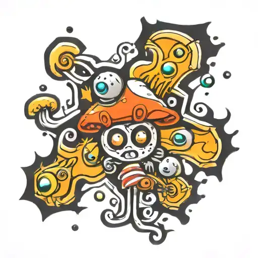 Snow Flake Alive On Drugs With Big Eyes With Mushrooms Cartoon Style