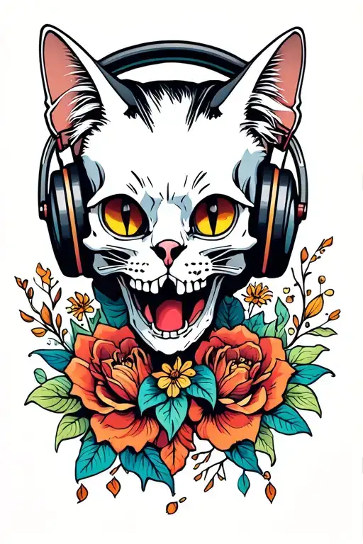 Cat Skull Wearing Headphones