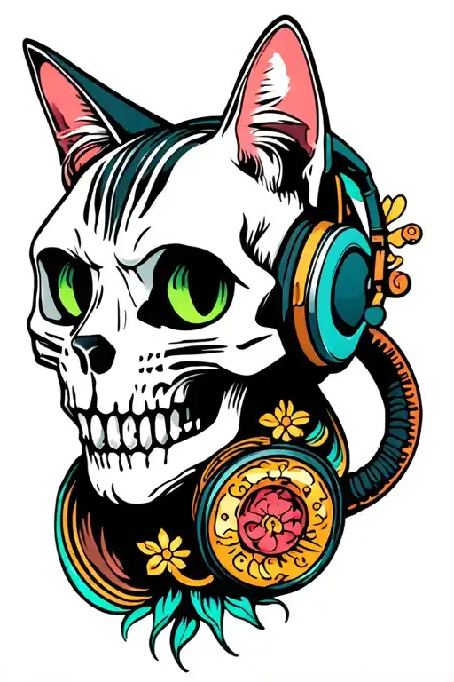 Cat Skull Wearing Headphones