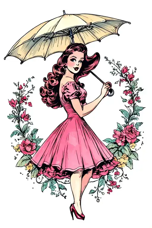 Pin Up Girl Holding Umbrella