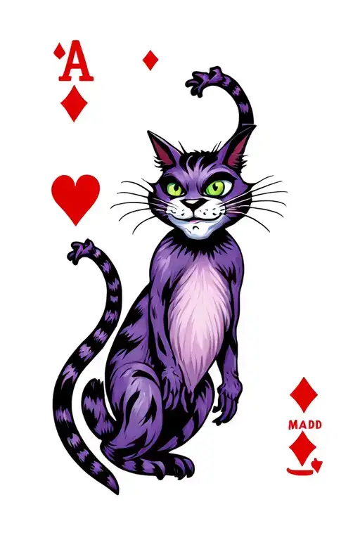 Cheshire Cat Playing Cards Floating Whimsical Design With Were All Mad In Here Quote
