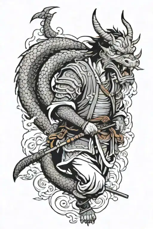 Samurai With A Japanese Dragon
