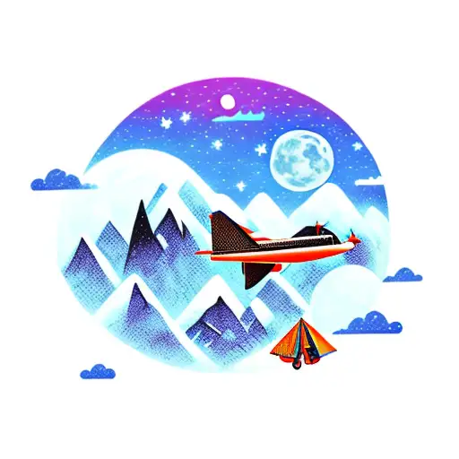 Backpacking Traveller In Night With Moon