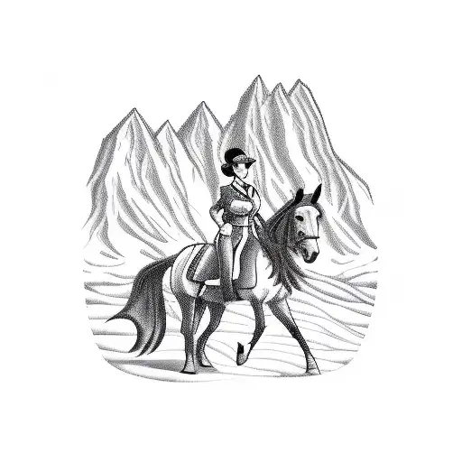 A Businesswoman Riding A Horse In Front Of A Mountain Landscape