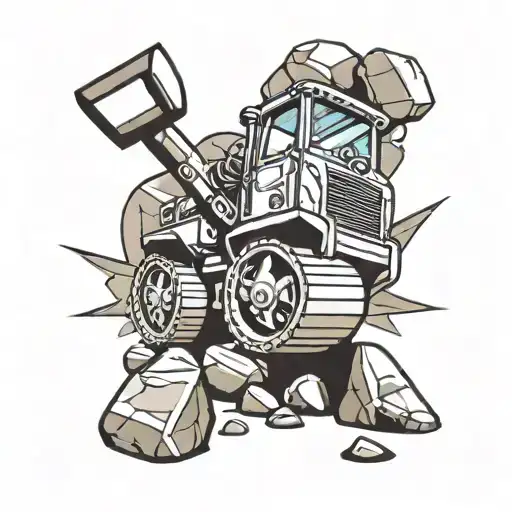 Bulldozer Pushing Rocks With Front Blade With Blackjack 21 Card In The Back Ground