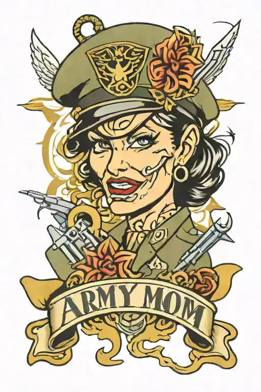 Army Mom Tattoo Design Featuring Elements