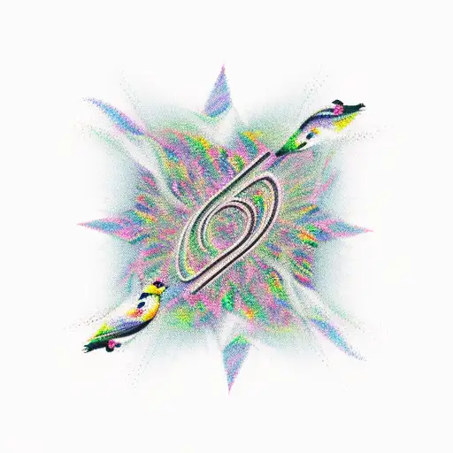 A Music Note Transforming Into A Flock Of Birds Flying Towards A Mountain Peak