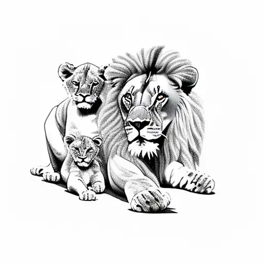 Lion With Cubs In Saharan Africa