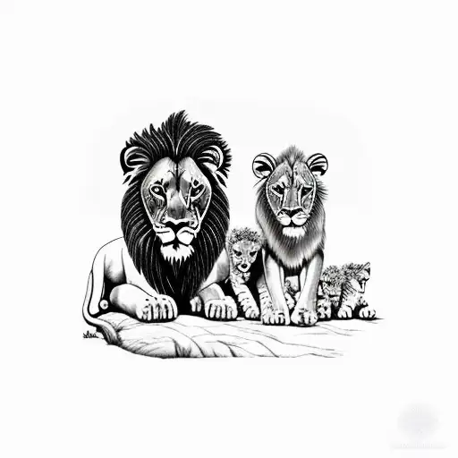 Lion With Cubs In Saharan Africa