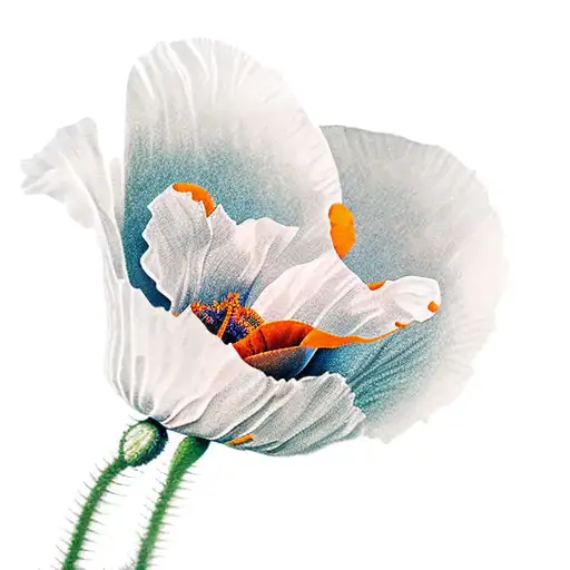 A Realistic Tattoo Of A California Poppy Growing From The Ground With Lyrics On The Long The Stems