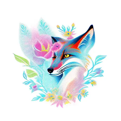 Vibrant Neotraditional Tattoo Depicting A Fox Leaping Among Blooming Flowers
