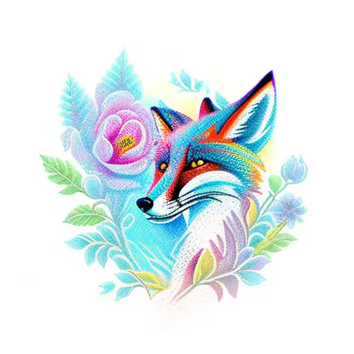 Vibrant Neotraditional Tattoo Depicting A Fox Leaping Among Blooming Flowers