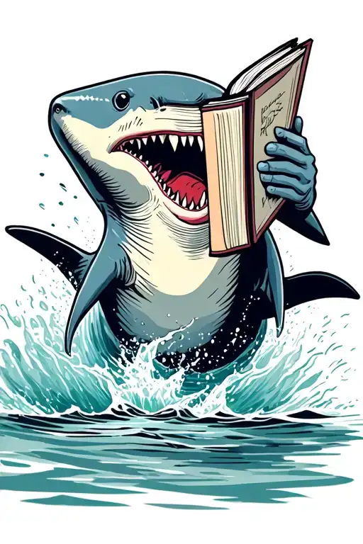 Shark Jumping From Water And Grabbing Book With Jaw