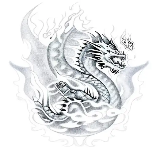 Dragon With Roses Melting Into Fire