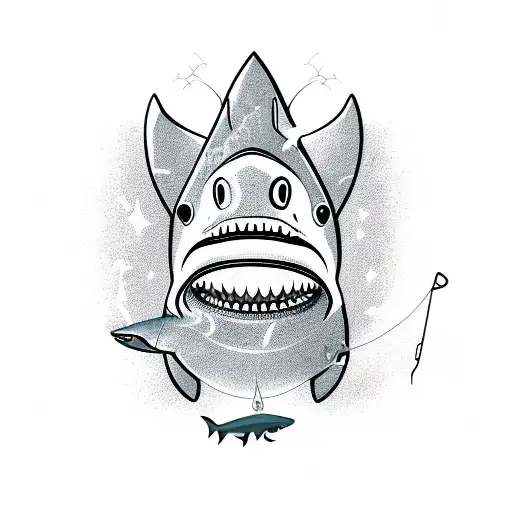 A Shark With A King Crown On His Head While Is Holding A Fishing Rod