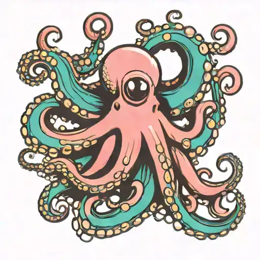 Octopus Simple Colors Pink And Turquise