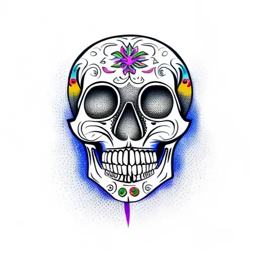 Mexican Skull Right Side With Swirl