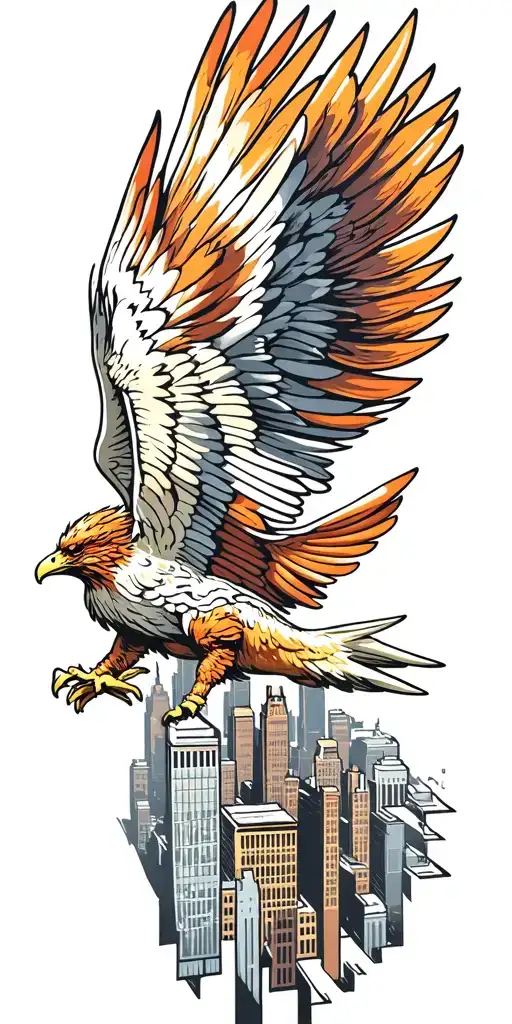 Phoenix Soaring With New York Skyline