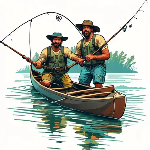 2 Guys Fishing Out Of A Canoe