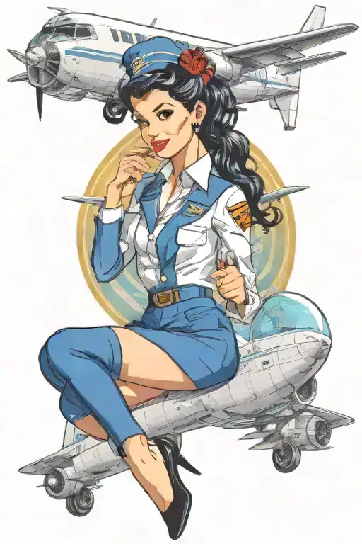 Flight Attendant Black Hair Blue Eyes Pinup